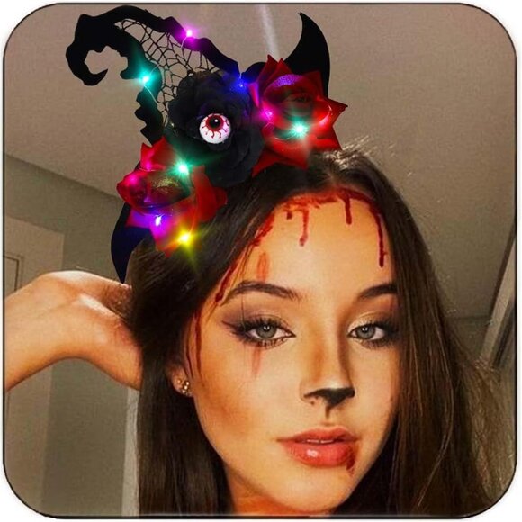 LED Witch Hat Headband Light Up Halloween Hair Accessory for Women - Picture 1 of 6